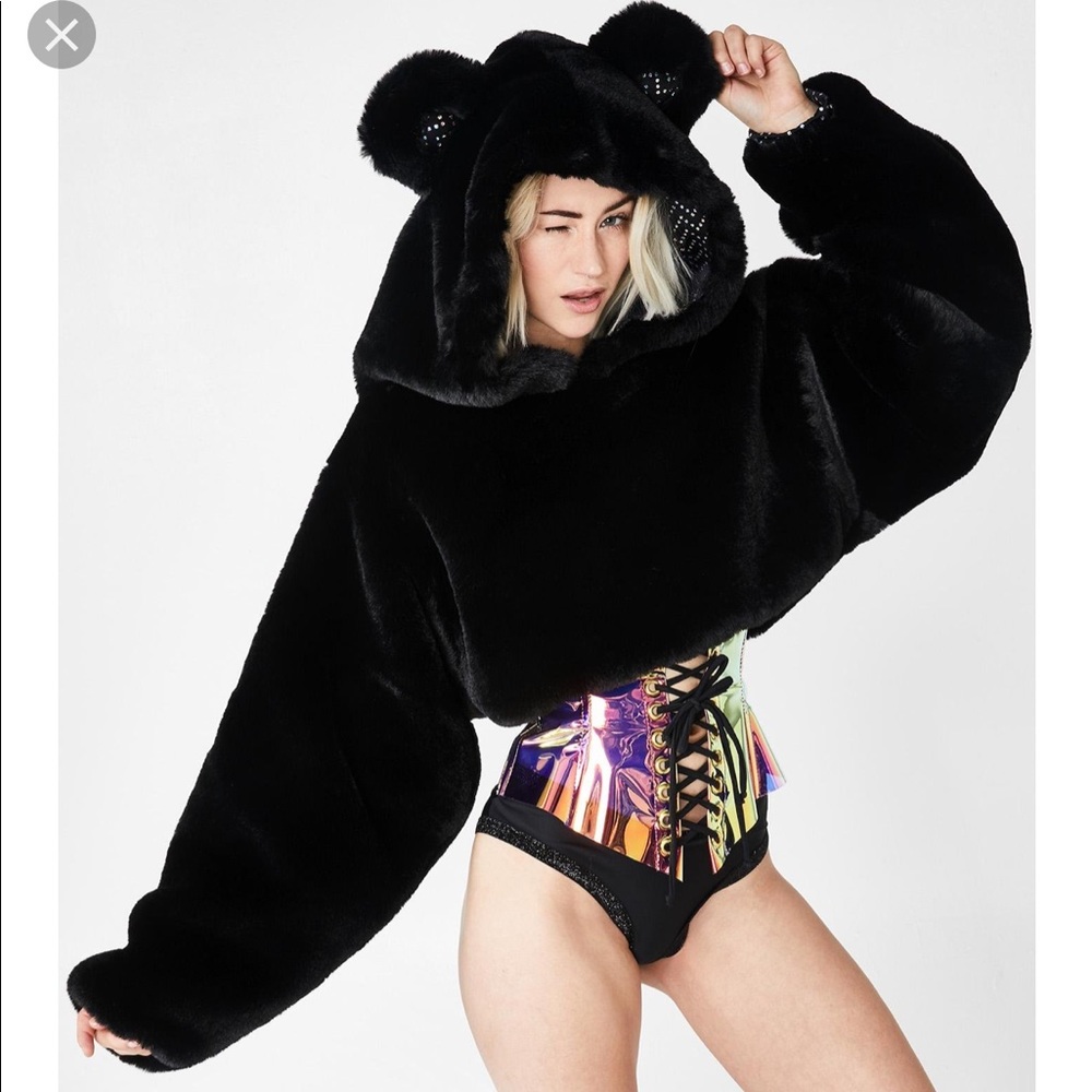 Dolls kill teddy bear fur cropped hoodie